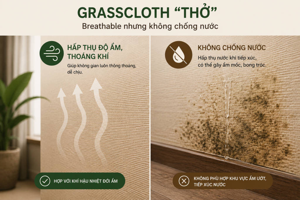 Grasscloth "thở" được nhưng không chống nước